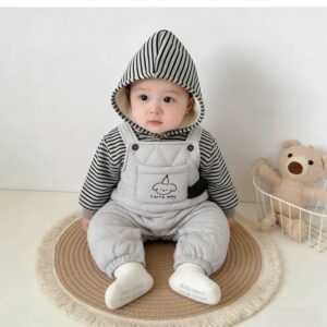 Quilted Overalls Hoodie Set