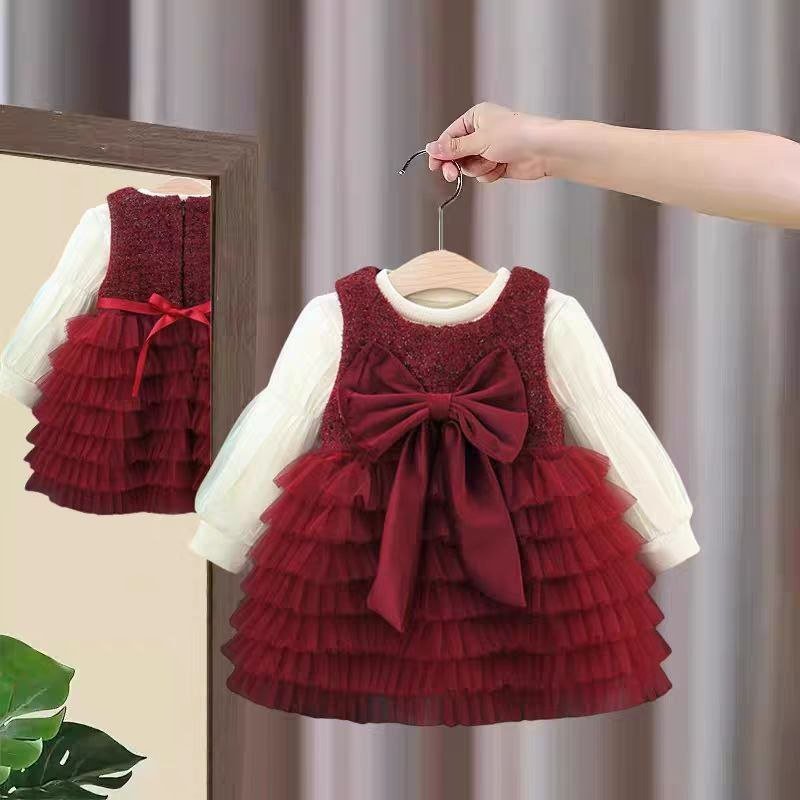 Burgundy Bow Tulle Dress